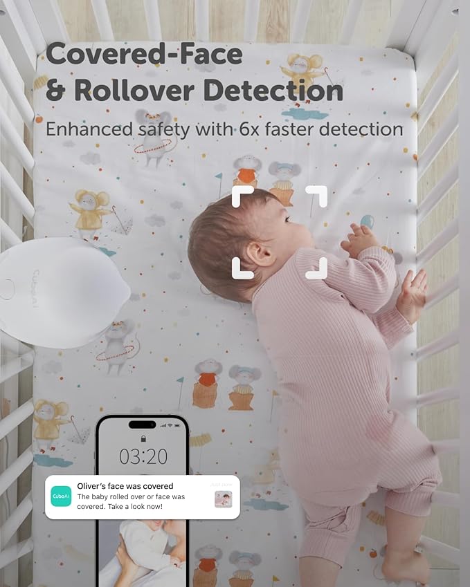 CuboAi 2025 New Model Smart Baby Monitor 3: Sleep Safety Alerts for Covered Face Rollover, 2.5K QHD Night Vision WiFi Camera, 2-Way Audio, Humidity Sensor, Lullabies. App Control (Floor Stand Set)