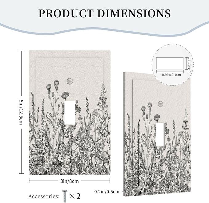 Decorative Light Switch Cover Black and Beige Garden Plants Flowers Single Toggle Personalized Wall Plate Switchplate 1 Gang Switchcover Decora Light Switch Plate for Home Office Decor