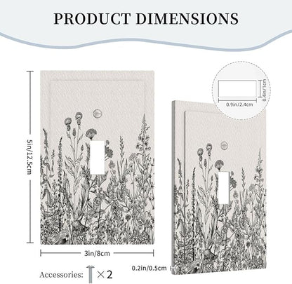 Decorative Light Switch Cover Black and Beige Garden Plants Flowers Single Toggle Personalized Wall Plate Switchplate 1 Gang Switchcover Decora Light Switch Plate for Home Office Decor