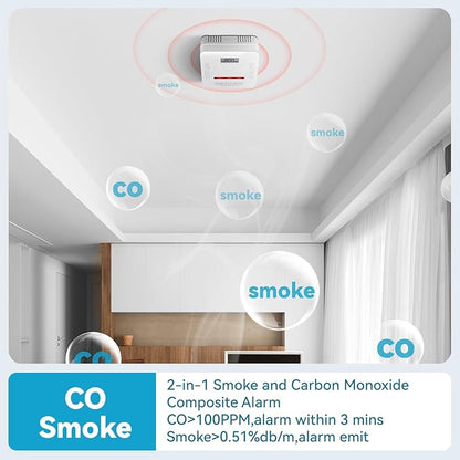 Smoke Detector Carbon Monoxide Detector,2 in 1 Fire & CO Alarm,Battery Powered,Carbon Monoxide Gas Detector with LCD Digital Display Sound and Light Alarm for Bedroom Warehouse Kitchen or RV Travel