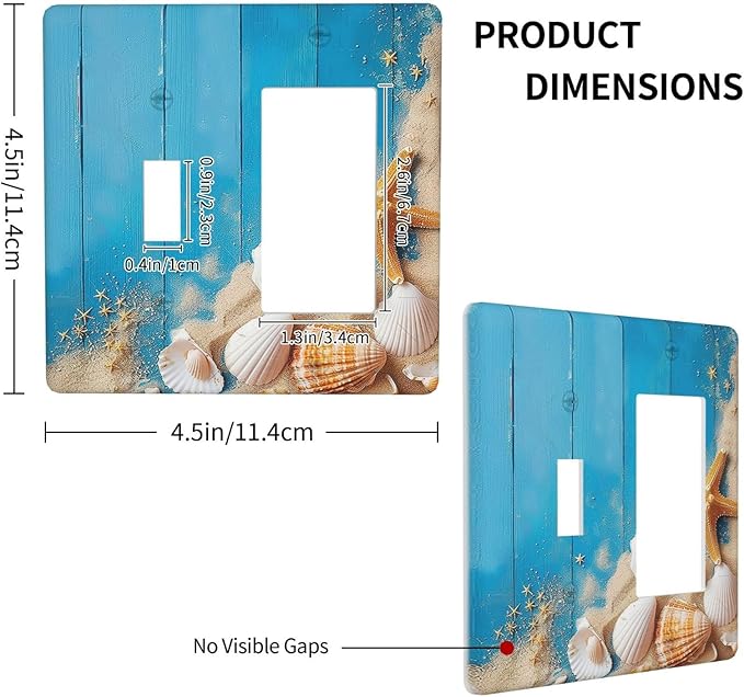Outlet Covers Blue Wood Grain Beach Shell Starfish 1 Toggle 1 Rocker Combination Decorative Wall Plate Electrical Switch Plates Light Switch Cover Plate for Bathroom Farmhouse Decor