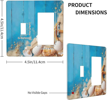 Outlet Covers Blue Wood Grain Beach Shell Starfish 1 Toggle 1 Rocker Combination Decorative Wall Plate Electrical Switch Plates Light Switch Cover Plate for Bathroom Farmhouse Decor