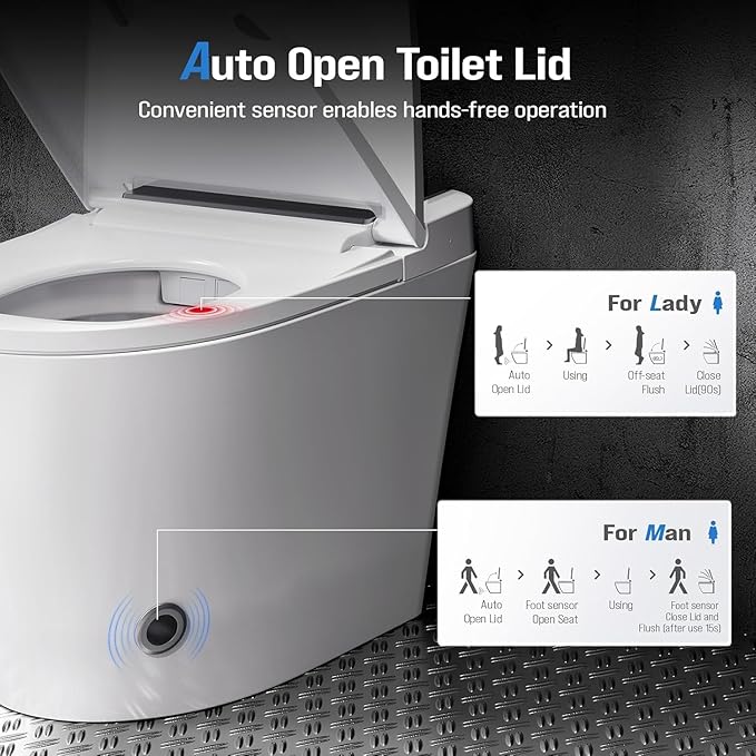 Smart Toilet with Built-In Bidet, Heated Seat & Dual Auto Flush, Foot Sensor, Tankless One-Piece Electric Toilet with Warm Water Wash, Air Dryer, LED Display & 1000g Powerful Flush, 1.28GPF
