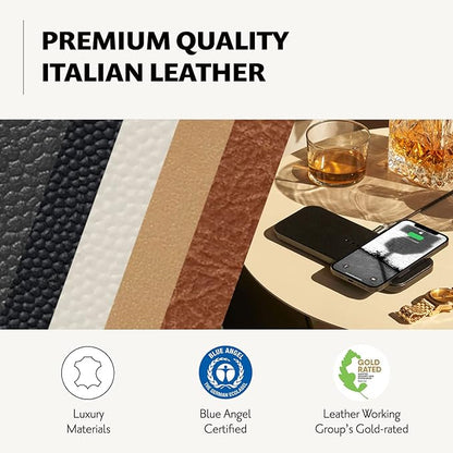 Courant Catch:2 Classics - Italian Leather Dual Wireless Charging Pad - Compatible with iPhone 11, X, SE, Galaxy S23, S22, S21, S20, Note, AirPods, AirPods Pro (Black)