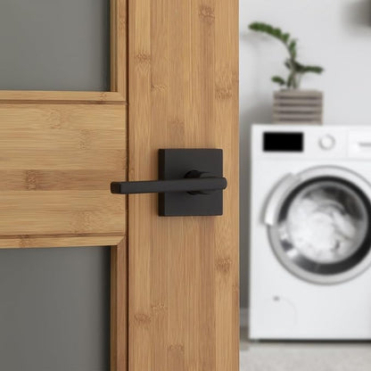 Kwikset Halifax Interior Passage Door Handle, Lever for Closet and Hallway Doors, Reversible Non-Locking Handle Lever, Matte Black, with Microban Protection, 4 Pack