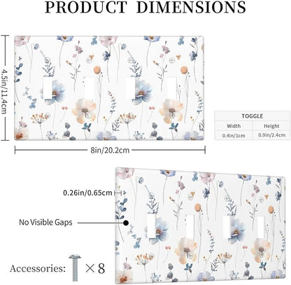 Wildflowers Plant Leaves Floral Berry Light Switch Covers Quad Toggle Electrical Faceplate 4 Gang Wall Plate Decorative Switch Plates for Bed Room Living Room Decor