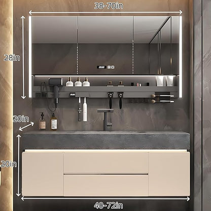 Modern Bathroom Vanity – Cabinet Set with LED Smart Defogging Mirror & Time Display | Bathroom Vanity with Sink, Large Space Storage with Easy Installation, 2 Drawers (Cream, 44IN)
