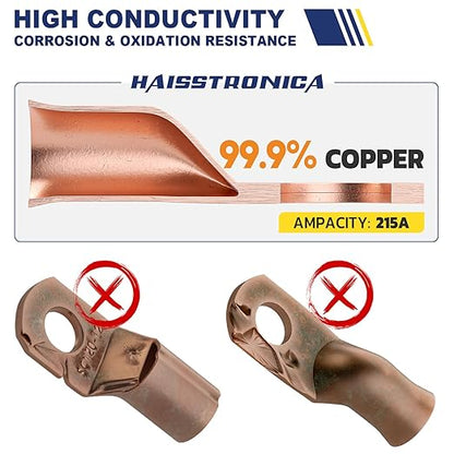 haisstronica 10pcs 1/0 AWG - 3/8"(M10) Battery Cable Lugs, Heavy Duty Copper Wire Lugs with 10pcs 3:1 Adhesive Heat Shrink Tubing,0 Gauge Wire Connectors Battery Terminal Connector,Battery Cable Ends