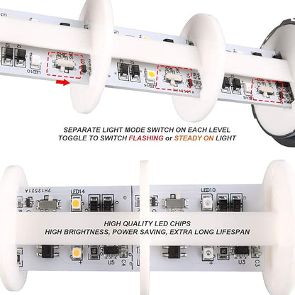 12-24V LED Stack Tower Lights, Industrial Warning Lights, Andon Lights, Column Signal Tower Indicator Lamp Beacon, Continuous/Flashing Light Switchable, 3 Layer (Without Buzzer)