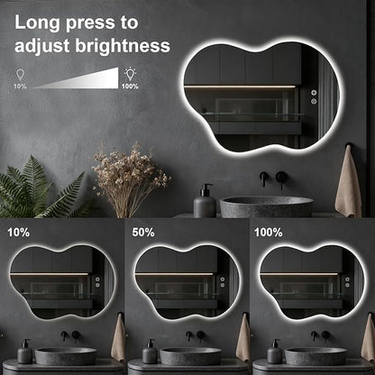 Asymmetrical Lighted Mirror for Bathroom,Modern LED Vanity Mirror with Backlit,Fog-Free,Tri-Color Dimmable Lighting with Memory Function,Hardwire Ready [Horizontal/Vertical] 35" H x 25" W