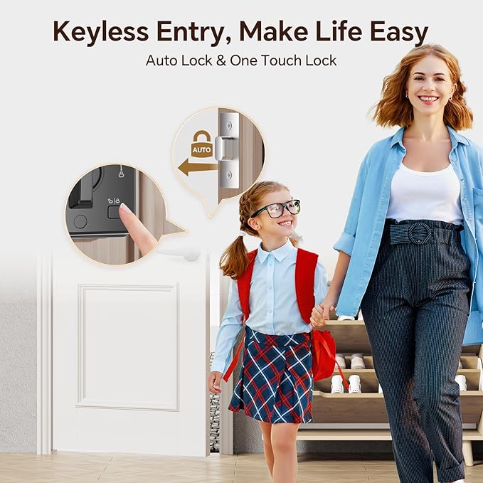 Keyless Entry Door Lock Set Smart Locks for Front Keypad Door Lock with Handle Automatic Lock One Time Password Anti Peeping Password IP54, Bronze