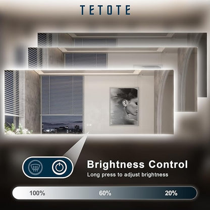 TETOTE 96 x 36 Inch LED Backlit Bathroom Mirror with Lights,Anti-Fog Lighted Mirror,Dimmable,Vanity Mirror,Wall Mounted