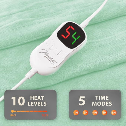 Homemate Heated Blanket Electric Throw - 50"x60" Heating Blanket Throw 1/2/4/6/8 Hours Auto-Off 10 Heat Level Over-Heat Protection Flannel Sherpa ETL Certification