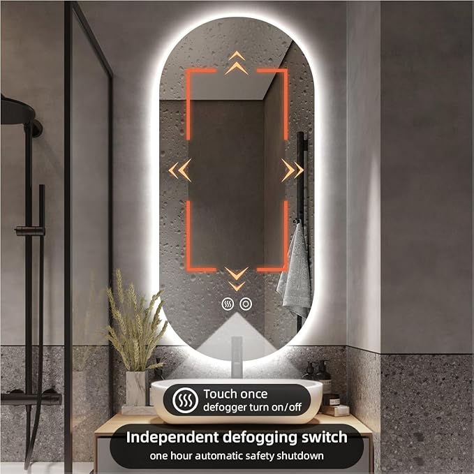 36" x 24" Oval Backlit Bathroom Mirror with Lights, Pill-Shaped LED Lighted Vanity Mirror for Wall, Anit-Fog, Stepless Dimmable, Memory Function, Frameless Smart Mirror, Shatter-Proof, CRI≥93