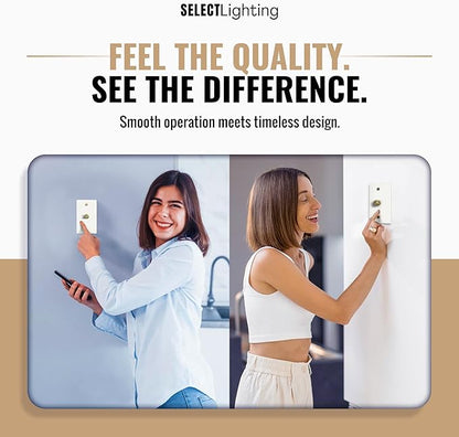 SELECT White Brass Dimmer Light Switch, 1 Way Rotary Dimmer, 1 Gang TRIAC/Leading Edge Dimmable LED Light Switch, 15A 120V AC with Brass Knob, Faceplate & Dimming Module, UL Listed