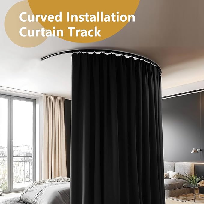 Bendable Ceiling Curtain Track Ceilings Mount or Wall Mounted Heavy-Duty Room Divider Curtains Rails for Living room Bedroom Shower Privacy RV Garage Dividers with Clips，Black 9 FT