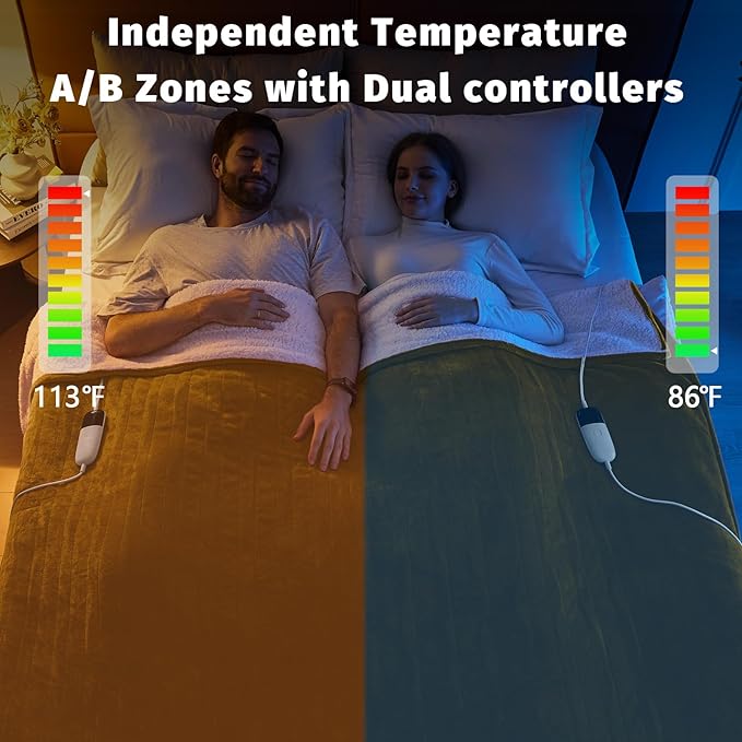 Heated Electric Blanket Queen Size - 84" x 90" Heating Blanket with Dual Control, 10 Heating Levels & 8 Hours Auto Off, Soft Warm Flannel Blanket, Christmas Birthday Gifts for Senior Grandma