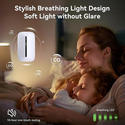 2 Packs Carbon Monoxide Detectors Plug in, 10-Year Battery Powered CO Detector with Breathing Light, Portable Traval Carbon Monoxide Alarm for Home/Office/RV