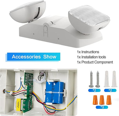 SPECTSUN 2 Packs Led Emergency Light White, Adjustable Square Head Emergency Led Light with Battery, White Emergency Light/Emergency Light Fixture/Emergency Exit Sign/Emergency Exit Light.