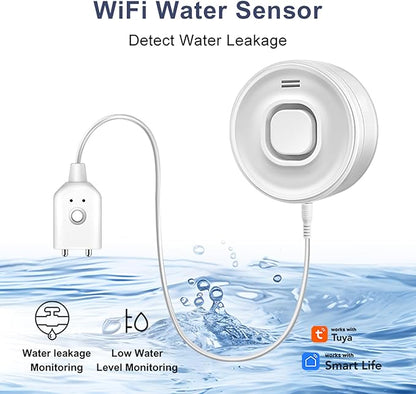 WiFi Water Leak Detectors for Home with Tuya APP Push and 100dB Sound Alarm, Suit for Warehouse, Basement, Kitchen, Laundry Room, Compatible with Alexa&Google Assistant (Support WiFi 2.4G)