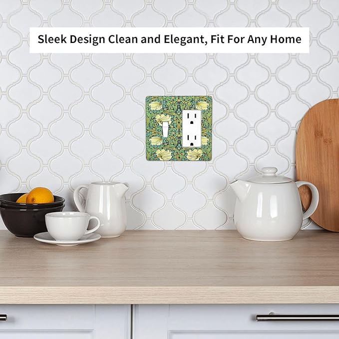 Outlet Covers William Morris Vintage Floral Yellow Flowers Green Leaf 1 Toggle 1 Rocker Combination Decorative Wall Plate Electrical Switch Plates Light Switch Cover Plate for Bedroom Decor
