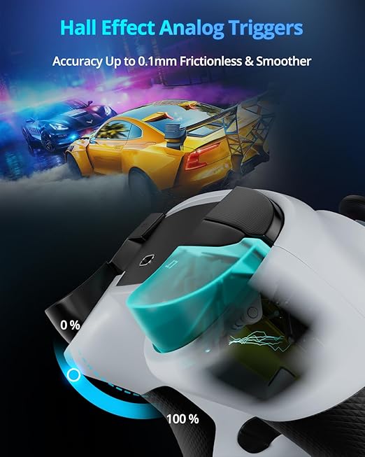 Multi-Platform Wireless Controller, PC Gaming Controller with 2.4G Adpater/Hall Joysticks/Hall Triggers/1200 mAh Battery/4 Programmable Buttons/RGB Lighting, Compatible with PC Windows 7/8.1/10/11, Switch/OLED/Lite, iOS, Android, Steam-White