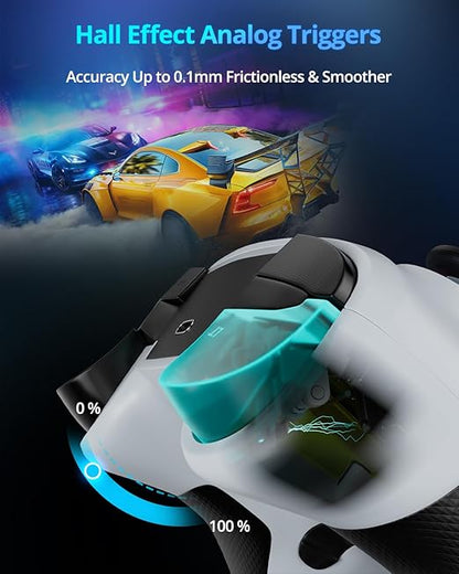 Multi-Platform Wireless Controller, PC Gaming Controller with 2.4G Adpater/Hall Joysticks/Hall Triggers/1200 mAh Battery/4 Programmable Buttons/RGB Lighting, Compatible with PC Windows 7/8.1/10/11, Switch/OLED/Lite, iOS, Android, Steam-White