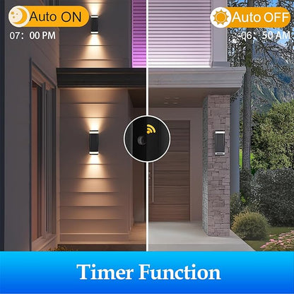 Smart RGB Outdoor Wall Lights, 2 Pack Color Changing Porch Lights, Cylinder Up and Down Lights Outdoor Wall Sconce, Exterior Lighting Fixture Compatible with Smart Life & Tuya Smart
