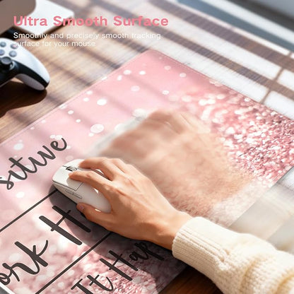 iCasso Heated Mouse Pad Hand Warmer, XXL Heated Desk Pad, Pink Mouse Pad, 35.4" x 15.7" Warm Desk Mat with 4 Heating Levels for Computer Keyboard, Large Mousepad for Home Office Work