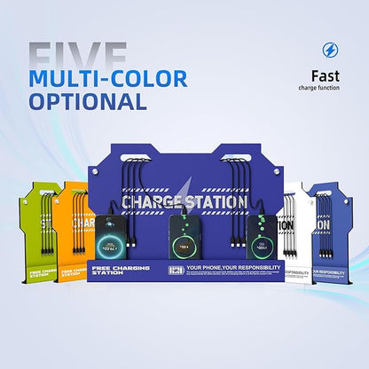Mechanical Type Wall Mounted Charging Station with 8 PortHigh Speed Cables - Universal Dock for Apple, Type-C & Android Devices, Perfect for Airports, Hotels, Offices, School (Blue)