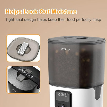 Automatic Cat Feeder with Camera, 1080P HD Video with Night Vision, 2.4G WiFi Pet Feeder for Cat & Small Dog, 2-Way Audio & Meal Call Pet Food Dispenser, Motion Capturing Auto Dog Feeder 6L