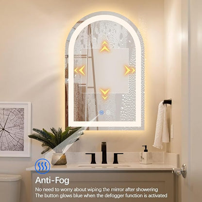 Niccy Arched LED Bathroom Mirror, 36x24 Arch Wall Mounted Frameless Bathroom Mirror for Vanity, Smart Lighted Frontlit Mirrors with Memory Function for Bathroom Bedroom Beauty Hair Salon