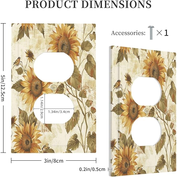 Outlet Covers Rustic Sunflower Floral Pattern 1 Gang Duplex Wall Plate Decorative Switch Plates Electrical Receptacle Faceplate Light Switch Cover for Bedroom Cabin Decor