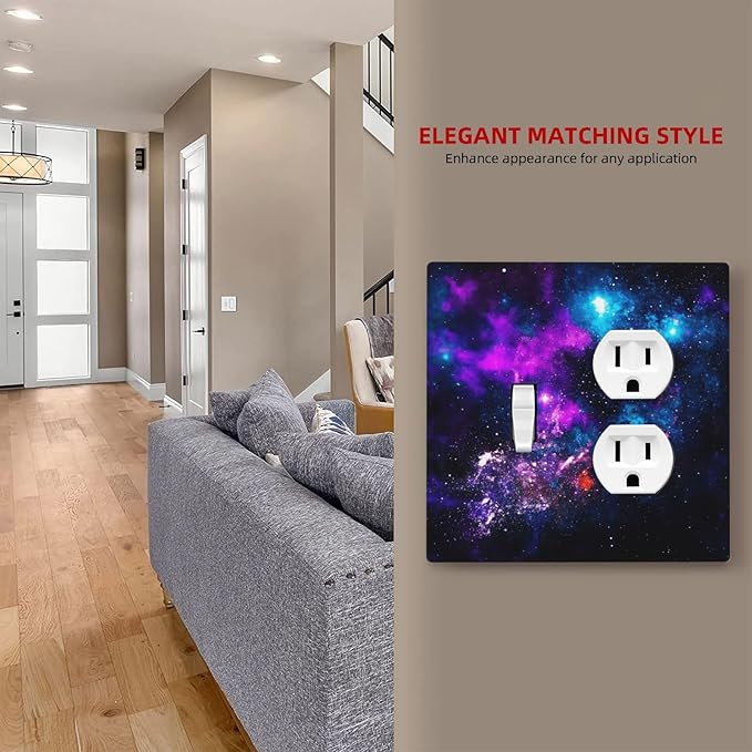 Outer Space Colorful Starry Sky Galaxy Planet Wallplates 1 Toggle 1 Duplex Switch Plate Electrical GFCI Faceplate Decorative Light Switch Covers for Bed Room Living Room Decor