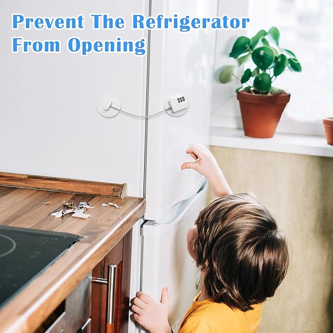 4PCS Refrigerator Locks Combination, Drill-Free Refrigerator Door Lock Fridge Lock Combination with Password, Mini Digital Refrigerator Lock for Freezer Door Lock (White)