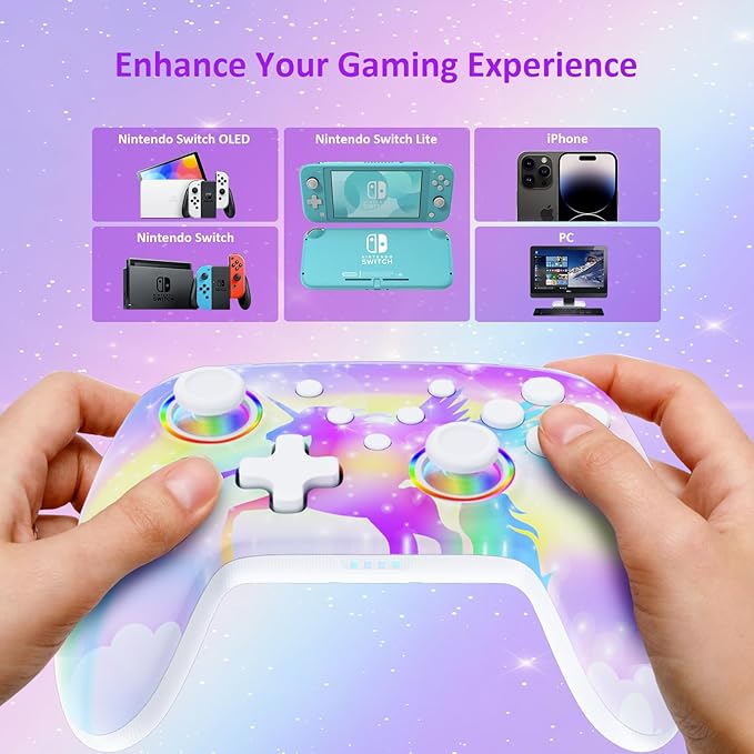NexiGo Wireless Controller (No Deadzone) for Switch 2 and Switch, Bluetooth Controllers for Nintendo Switch with Vibration, Motion, Turbo and LED Light (Violet Unicorn)