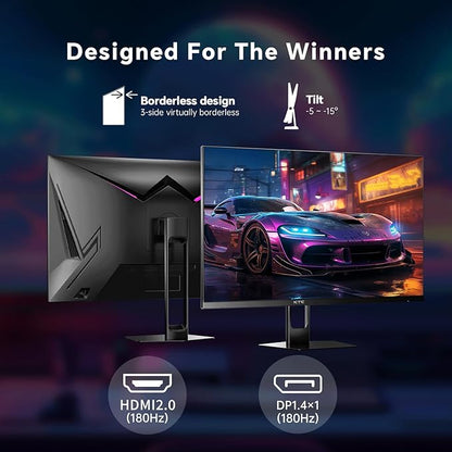 KTC 27 Inch Gaming Monitor 180Hz, Full HD 1920x1080 Fast IPS Computer Monitor, DP 1.4 & HDMI 2.0 Ports 1Ms FreeSync Frameless PC Gamer Monitor, HDR, VESA Mount, H27F22