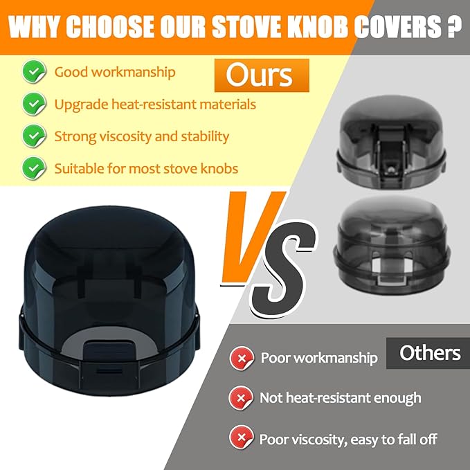 Stove Knob Covers for Baby Safety (5 Pack), Stove Knob Safety Covers, Prevent Kids-Pets from Gas Stove Knob Locks, Childproof Oven Lock Knob Covers with Adhesive, Heat-Resistant Upgraded-Black