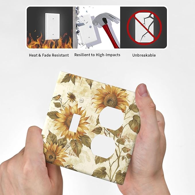 Wallplates Rustic Sunflower Floral Pattern 1 Toggle 1 Duplex Switch Plate Electrical GFCI Faceplate Decorative Light Switch Covers for Bedroom Cabin Decor