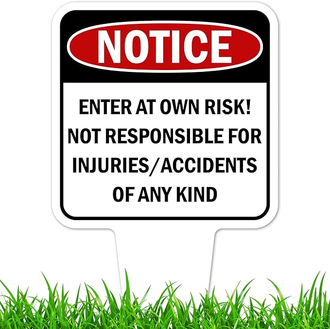 Notice, Enter at own Risk! Sign, 7"x13", Heavy Duty Integrated Ground Stakes, Indoor/Outdoor Use, Rust Free Aluminum Composite, Made in USA by My Sign center