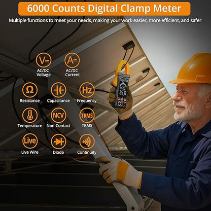 Neoteck Clamp Meter 6000 Counts Clamp Multimeter 800A AC/DC Current Auto Selection Color Screen TRMS Voltage,Capacitance,Continuity,Resistance,NCV,Diode,Frequency for Home,Auto,Industrial,HVAC