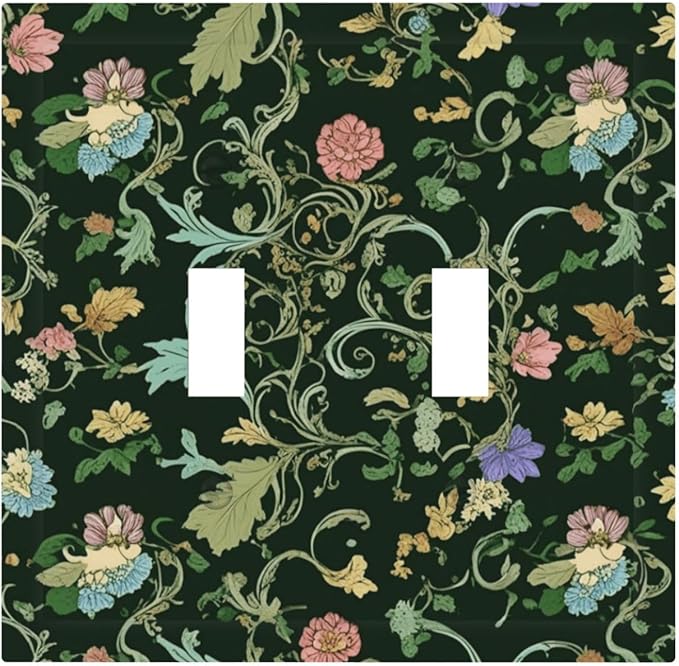 Decorative Light Switch Cover Plate Vintage Green Leaf Plant Rustic Pink Flower 2 Gang Wall Plate Oversized Double Toggle Two Switch Wall Cover Plate Dual Device Faceplate