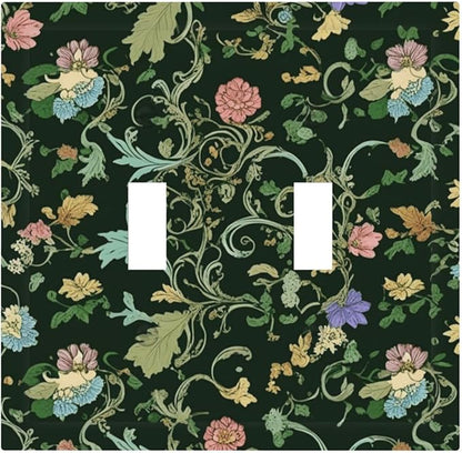 Decorative Light Switch Cover Plate Vintage Green Leaf Plant Rustic Pink Flower 2 Gang Wall Plate Oversized Double Toggle Two Switch Wall Cover Plate Dual Device Faceplate