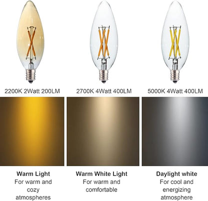 12 Pack C32 Candle Filament LED Bulb, 2W Equals 15-20W Soft Warm Light, E12 Candelabra Base Edison Bulb, Amber Glass Light Bulb for Pendant Chandelier Ceiling Fan