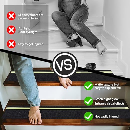 Huakaile Glow in The Dark Tape Anti Slip Grip Tape, 3.93" x 16.4Ft Luminous Reflective Tape, Waterproof Non Skid Traction Tape Strips for Outdoors Steps Indoor Stairs Treads Ladder Floor