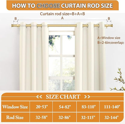 TONIAL Curtain Rod 32 to 86 Inch, Telescoping Splicing 3/4 Drapery Rods for Windows Decorative Single Rod with Small Cap End, Antique Gold