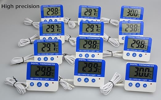 Nithing Fridge Freezer Thermometer Max/Min Memory High & Low Temperature Alarms Settings with LED Indicator Digital Refrigeration Thermometer with Magnetic,Stander