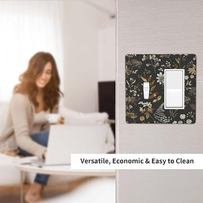 Outlet Covers Black Gold Floral Dark Leaves Vintage Flowers 1 Toggle 1 Rocker Combination Decorative Wall Plate Electrical Switch Plates Light Switch Cover Plate for Bed Room Home Decor