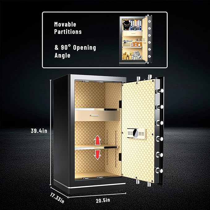 8.1 Cuft Large Home safe,Digital Security Fireproof Safe with Fireproof Waterproof Bag,Personal Document Safe with Programmable Keypad,Built-In Drawers and Removable Dividers for Money Documents