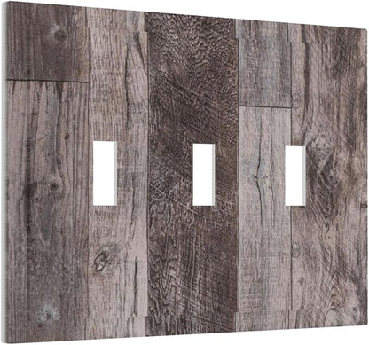 Decorative Switch Plates Rustic Dark Grey Wood Retro Country Wooden 3 Gang Wall Plate Triple Toggle Light Switch Cover Faceplate Electrical Wall Panels for Farmhouse Cabin Decor